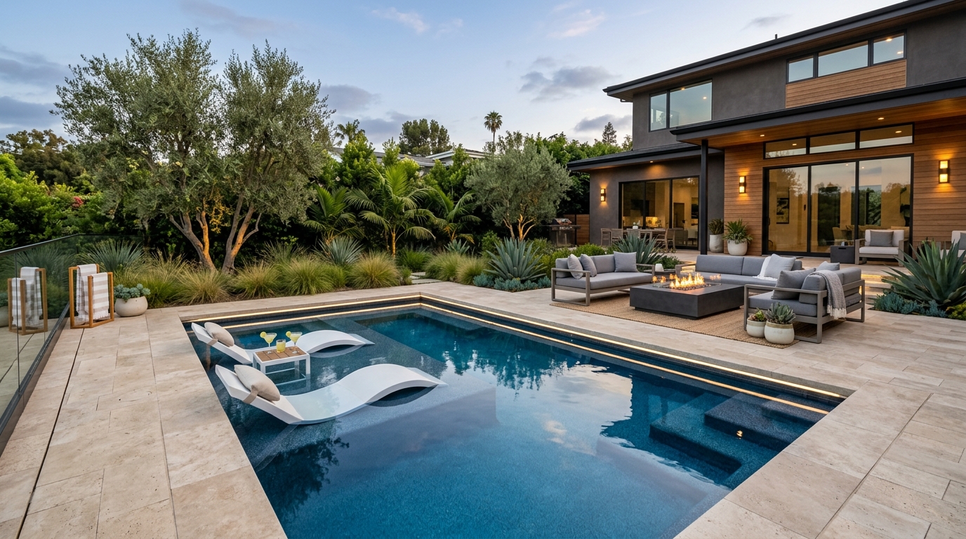 Sherman Oaks Modern Cocktail Plunge Pool with Baja Tanning Shelf