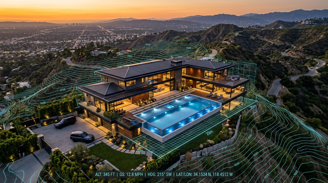 Drone 3D Topographical LiDAR Scan of Hillside Pool Estate in Los Angeles